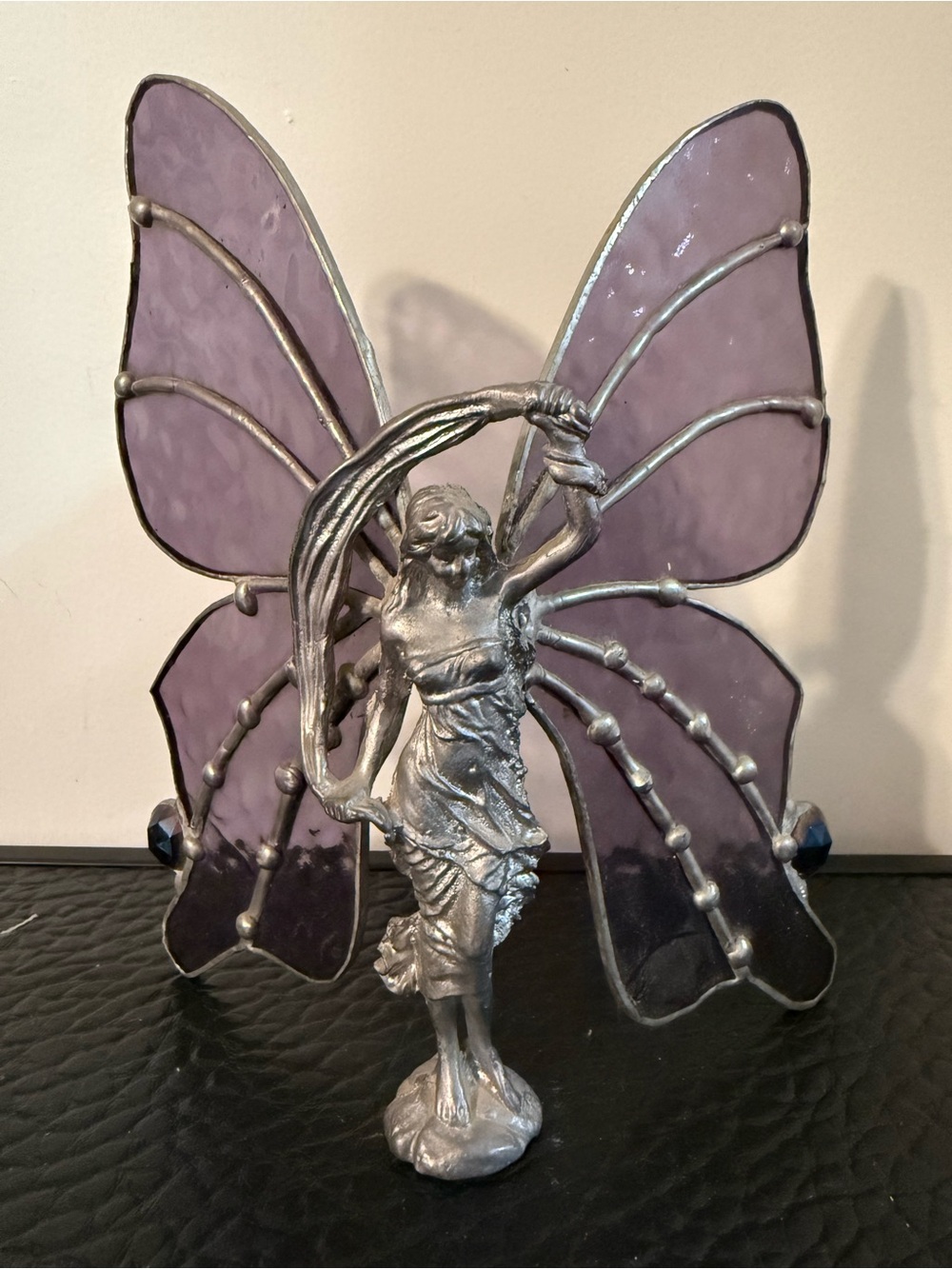 Purple Glass Wing Fairy Sculpture - Decorative Home Art